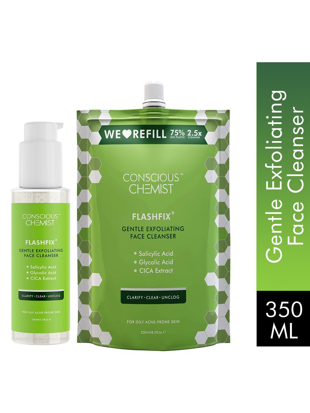 conscious chemist flashfix 2-pcs gentle exfoliating face cleanse  & calming face cleanser & refill pack