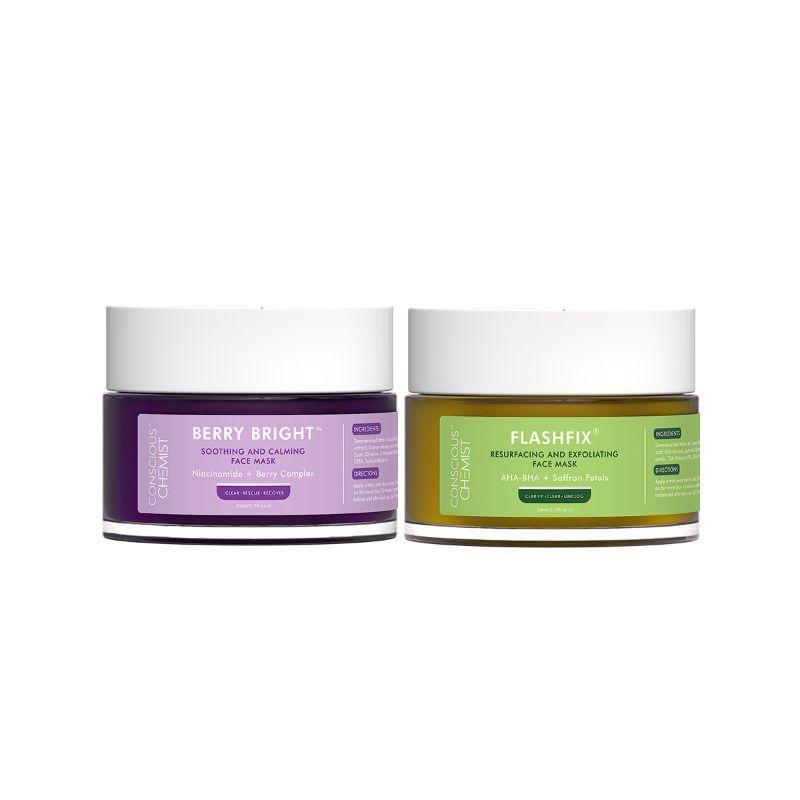 conscious chemist radiance + exfoliating de-tan face mask - berry bright & flashfix