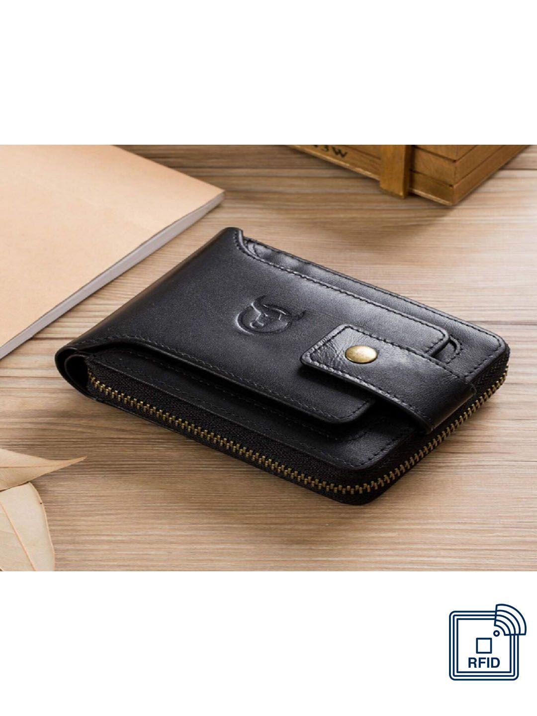 contacts men black solid rfid leather zip around wallet
