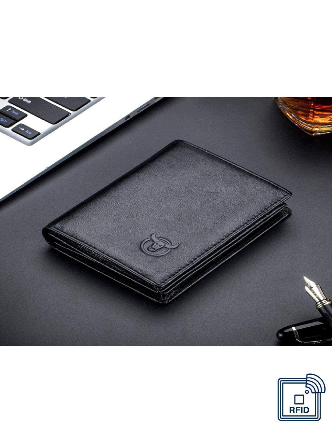 contacts men black leather rfid two fold wallet