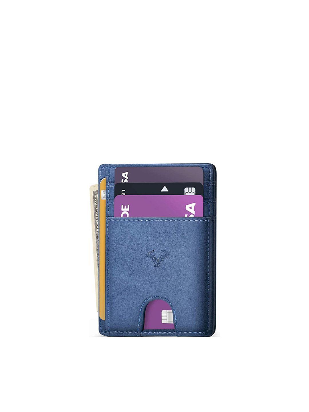 contacts men blue genuine leather rfid card holder
