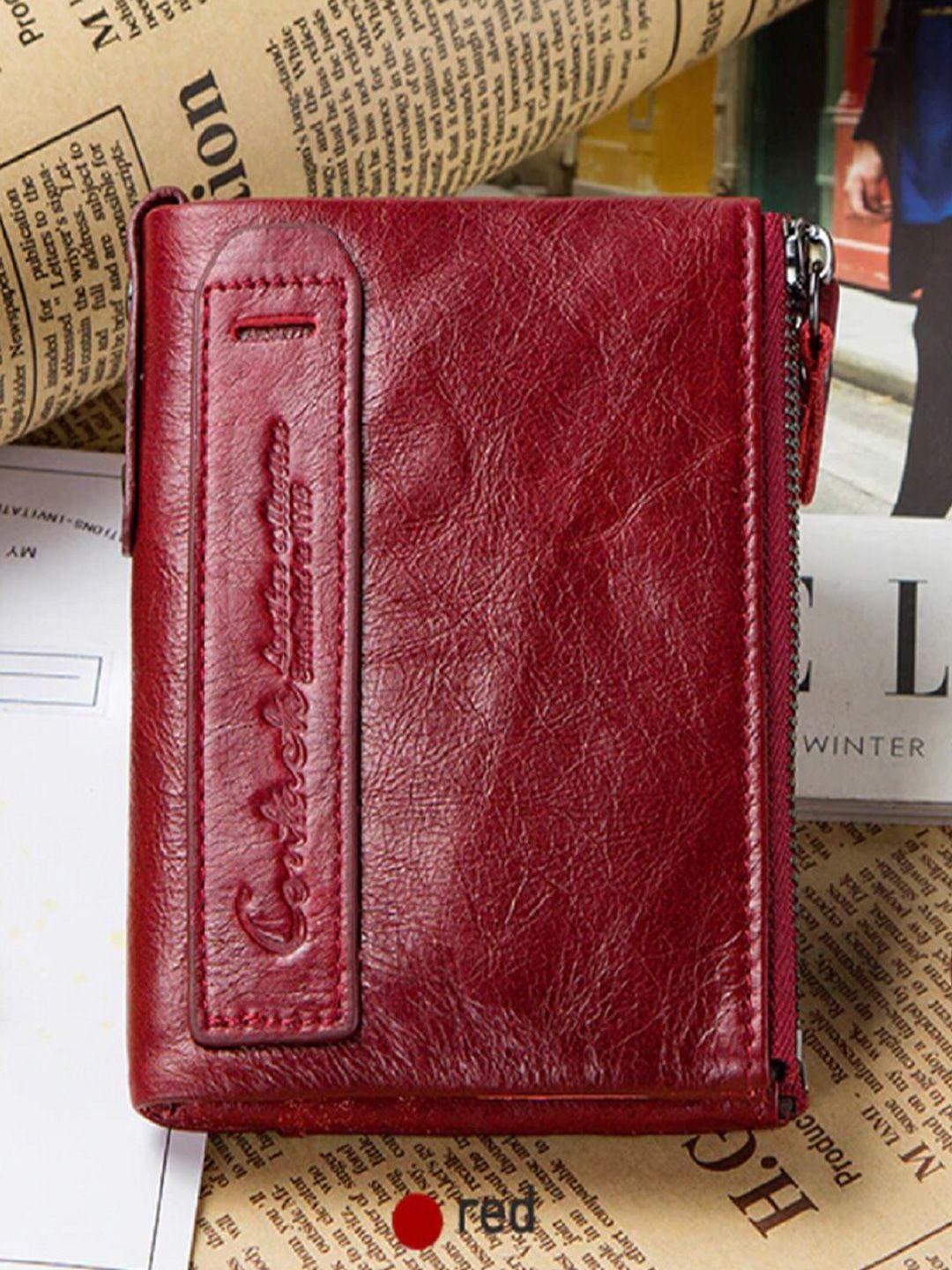 contacts men red textured leather two fold wallet