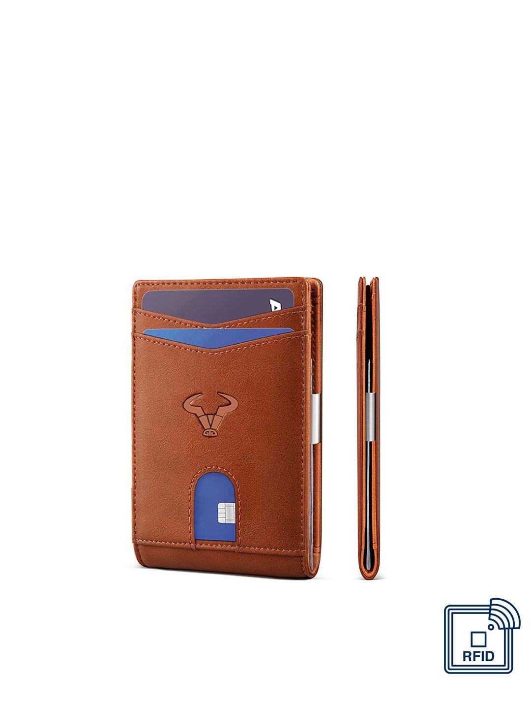 contacts men tan rfid blocking leather two fold wallet