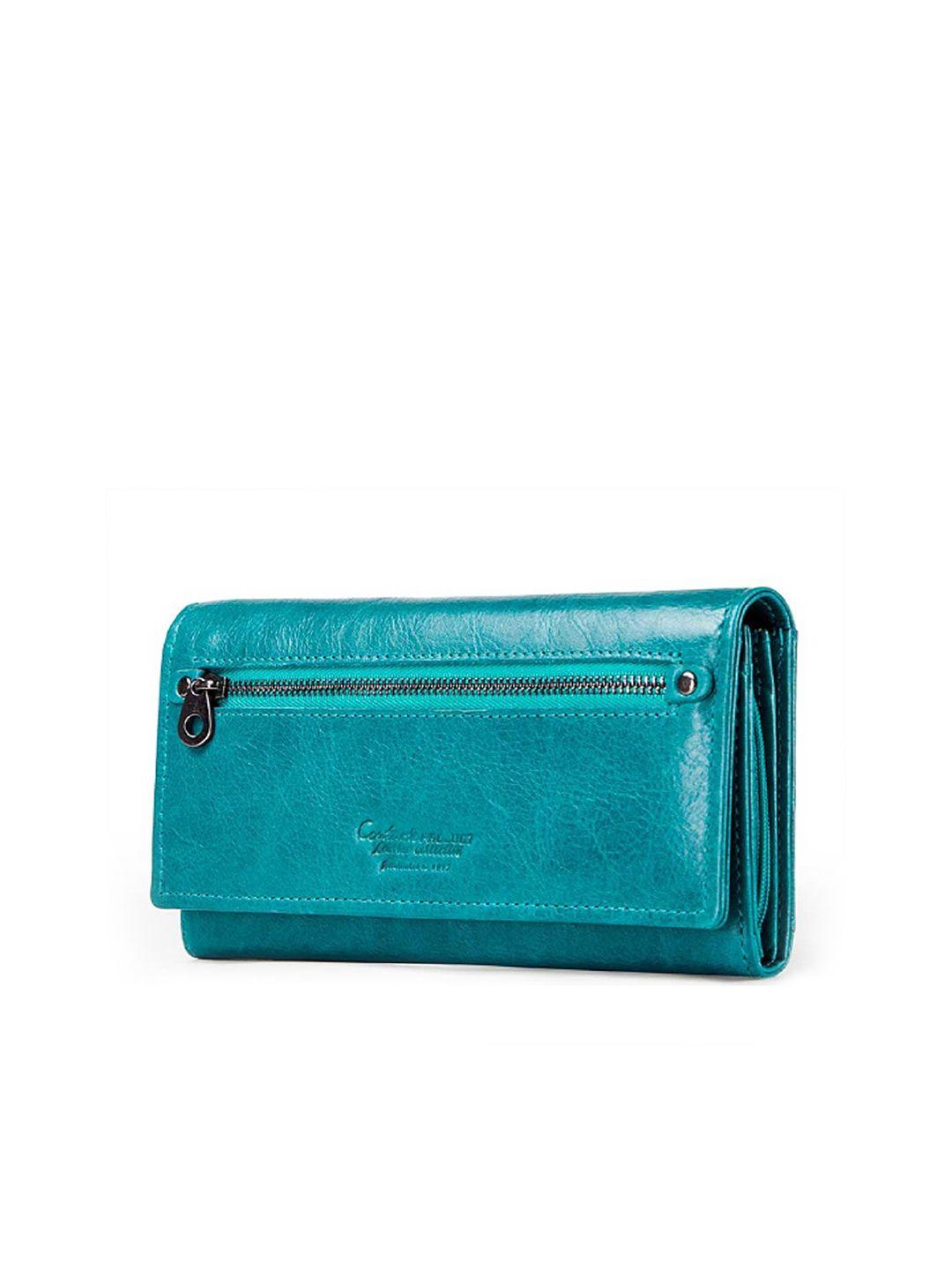 contacts women blue leather zip around wallet