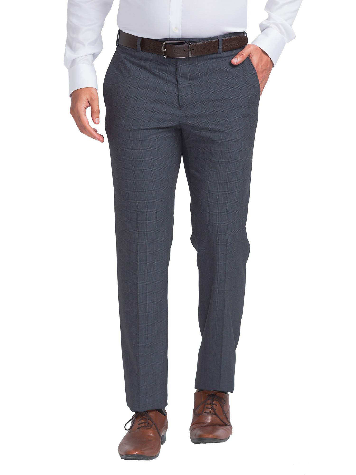 contemporary fit checkered dark grey formal trouser