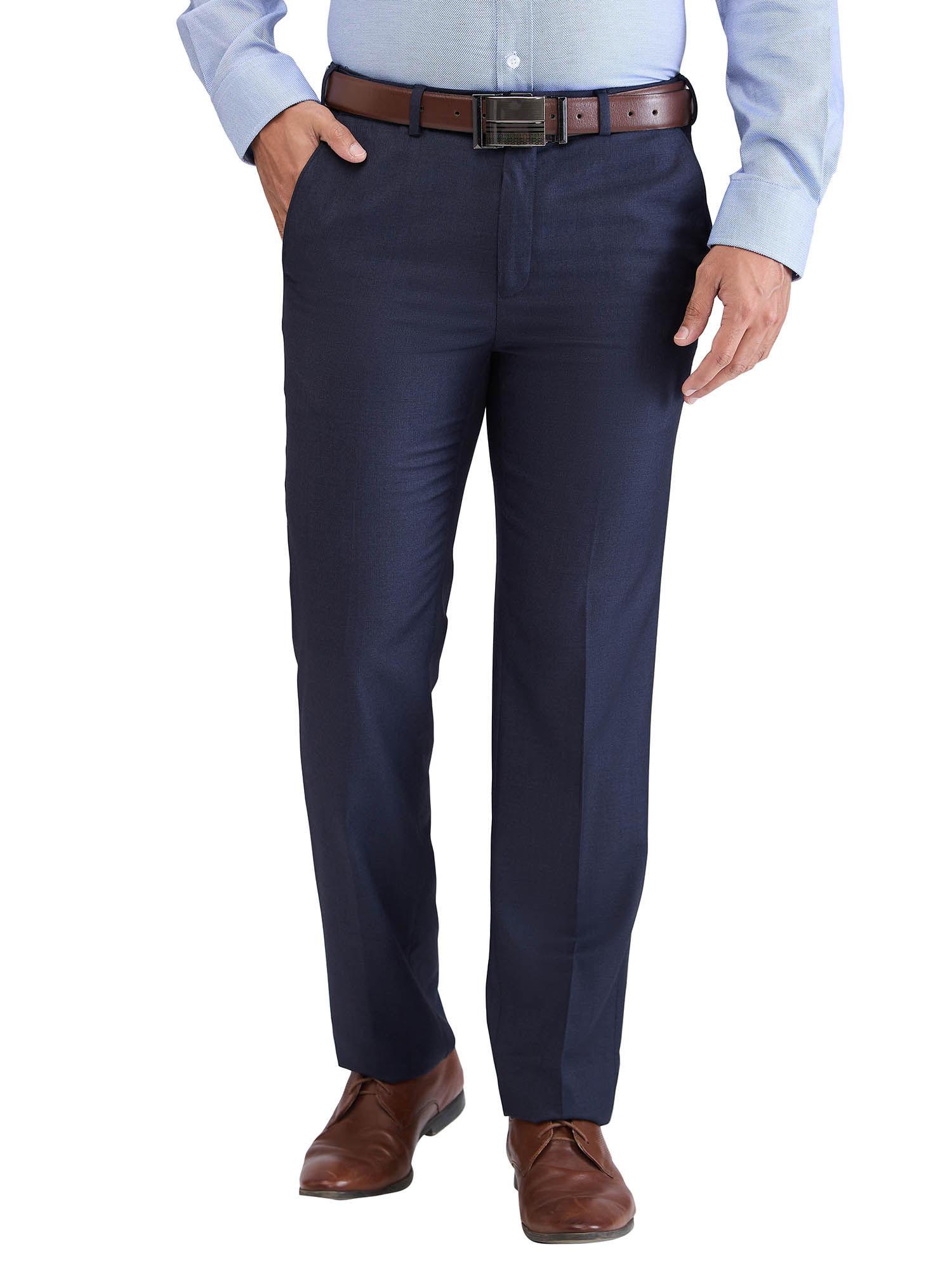 contemporary fit solid dark blue formal trouser