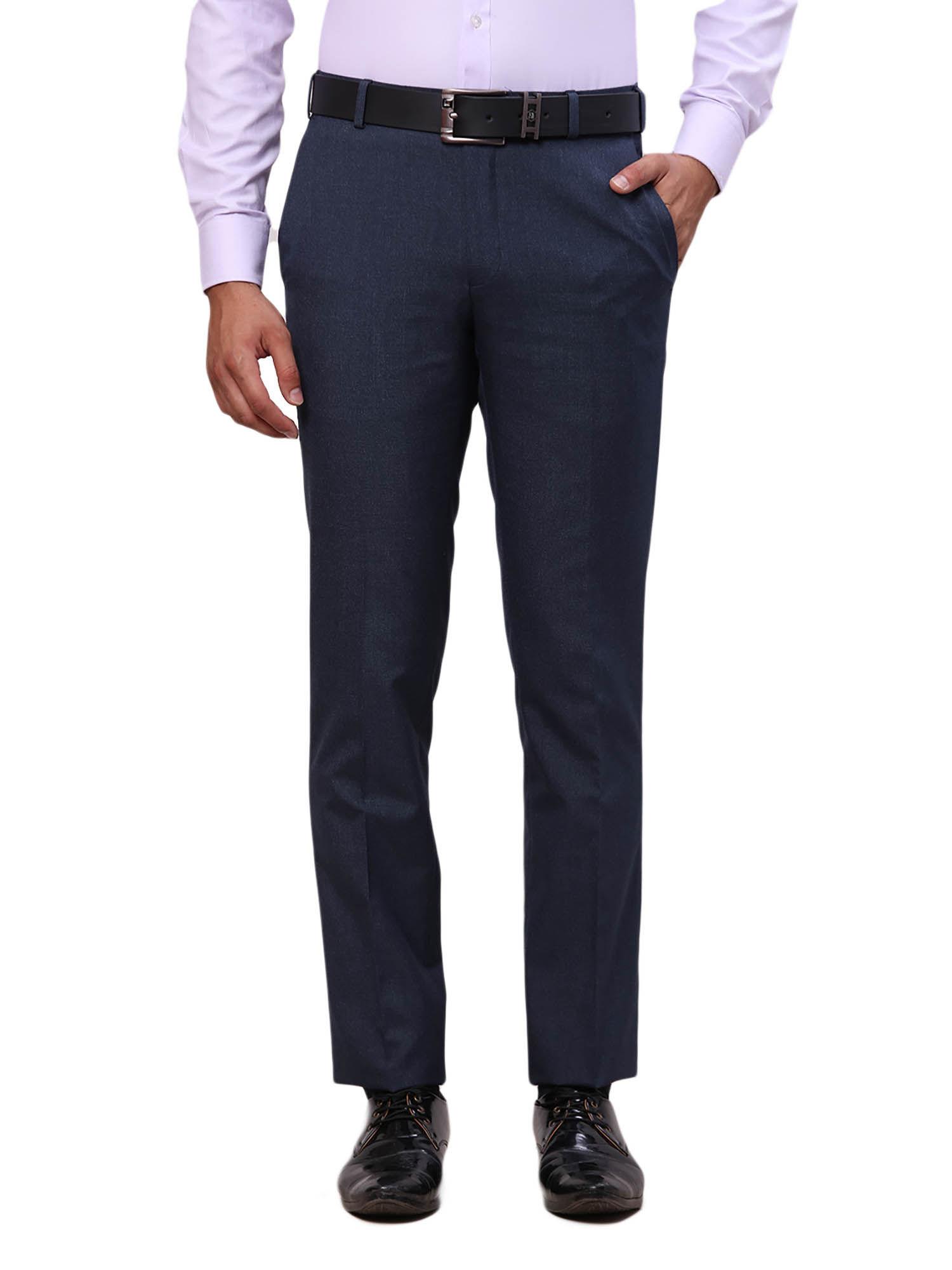 contemporary fit solid dark blue formal trouser