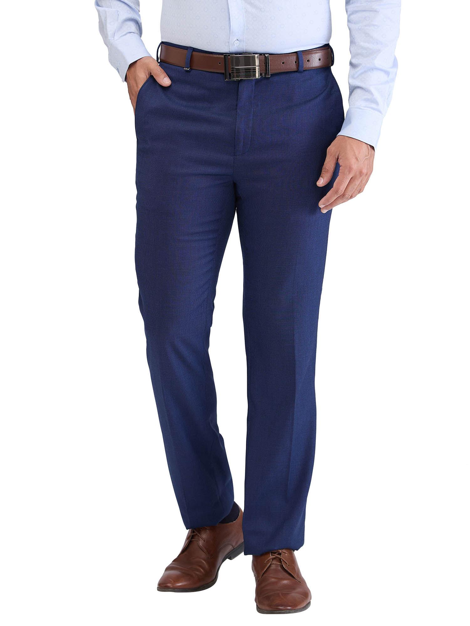 contemporary fit solid dark blue formal trouser