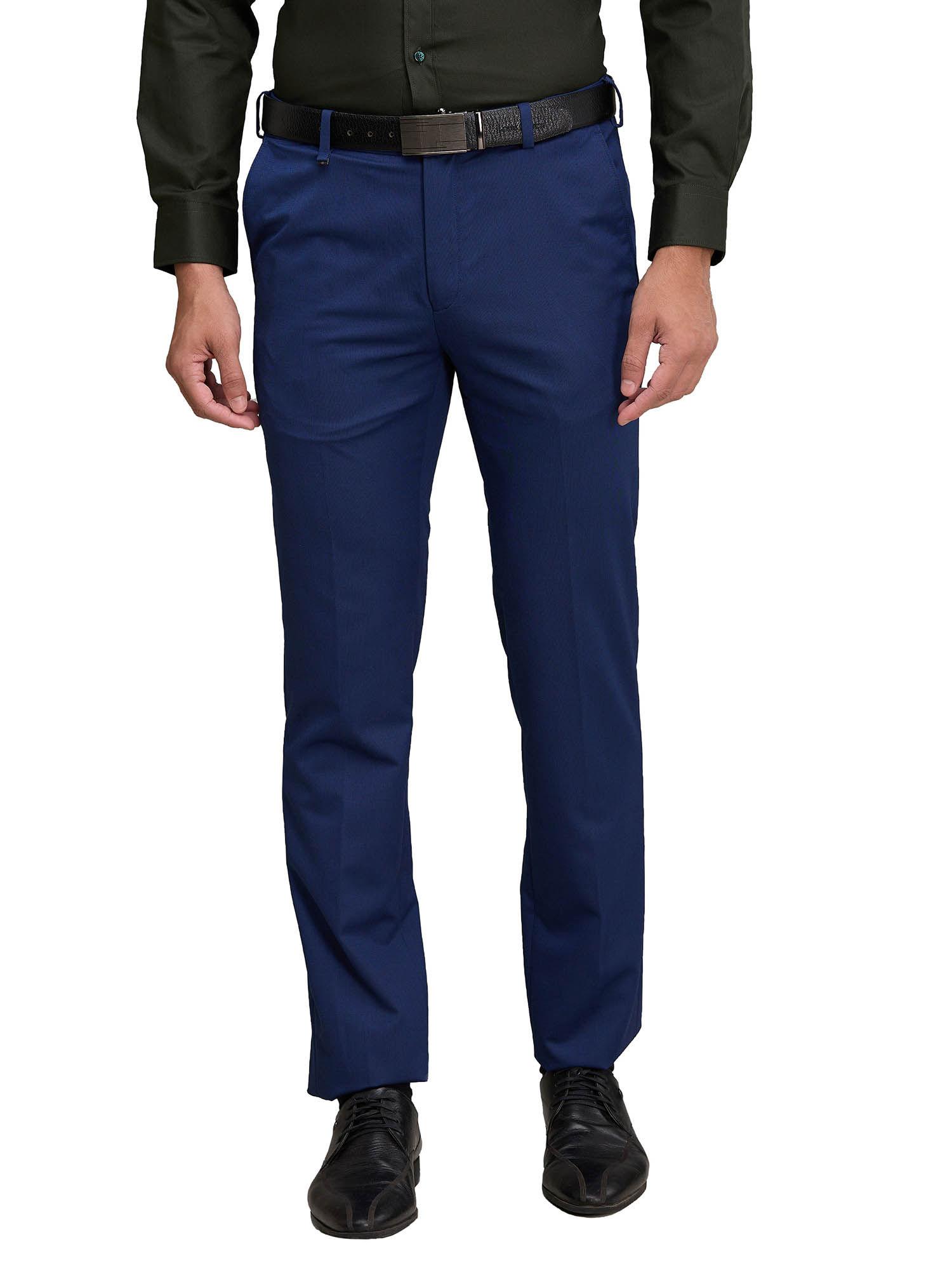 contemporary fit solid medium blue formal trouser