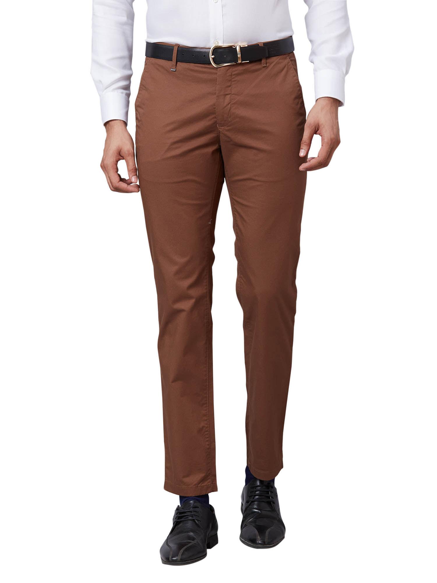 contemporary fit solid medium brown formal trouser