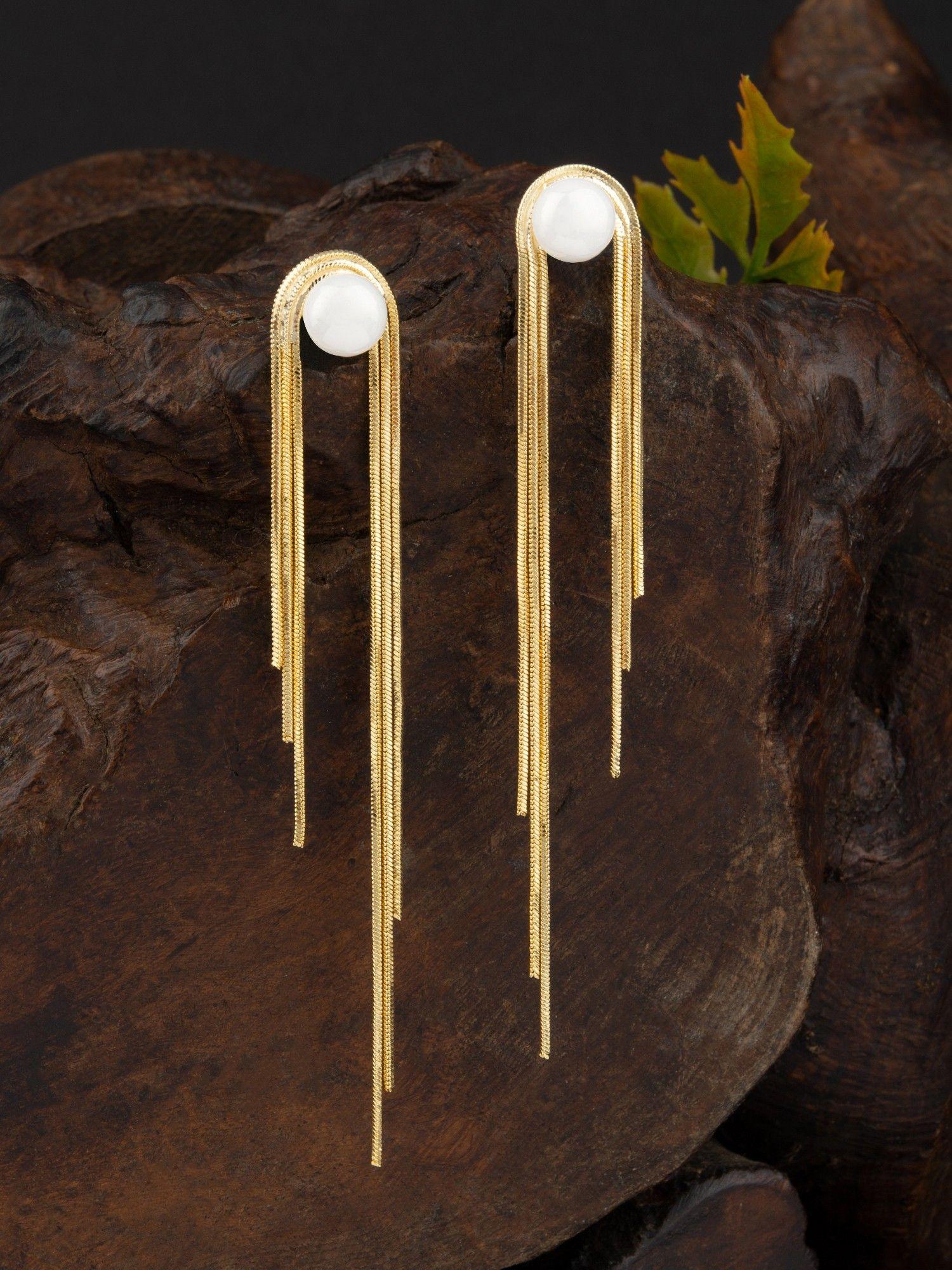 contemporary gold plated layered dangler earrings