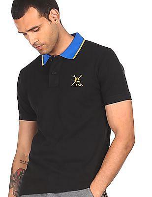 contrast collar solid polo shirt