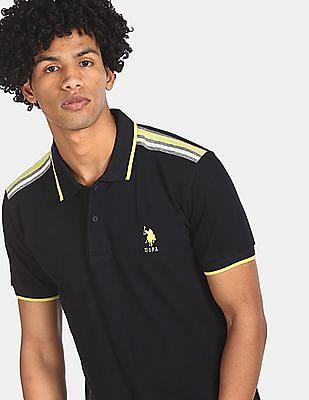 contrast tape solid polo shirt