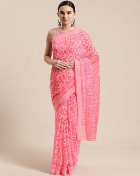 contrast border floral print saree