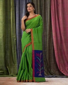 contrast border handloomed saree with blouse piece