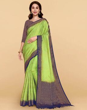 contrast border saree with tassels