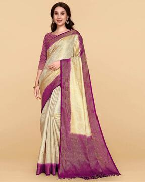 contrast border saree with tassels