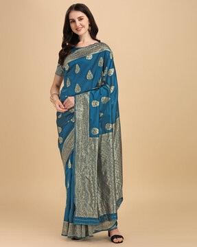 contrast border saree with woven motif