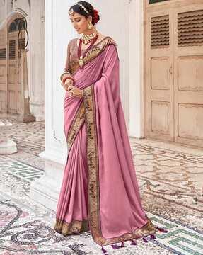 contrast border saree with woven motifs