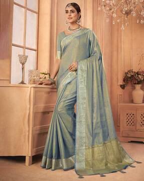 contrast border saree with woven motifs