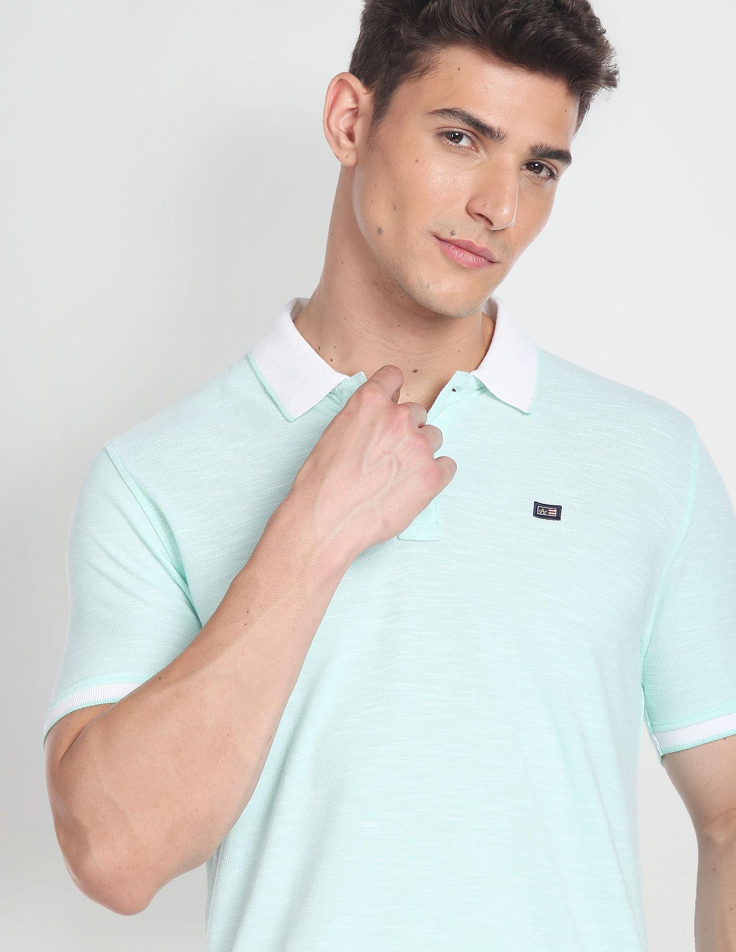 contrast collar cotton polo shirt