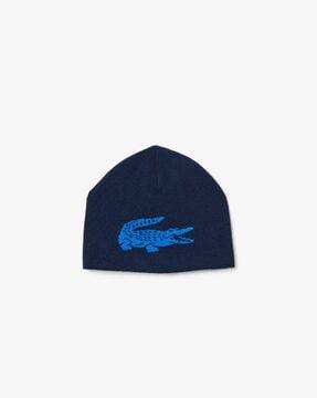 contrast crocodile-knit reversible beanie