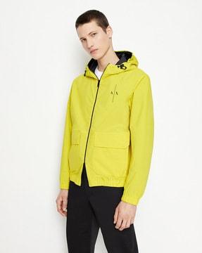 contrast logo print zip-front hooded jacket