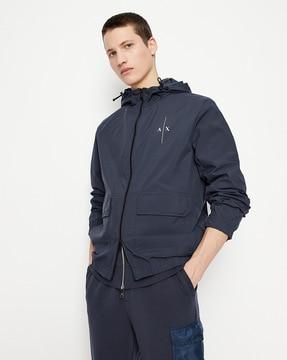 contrast logo print zip-front jacket with detachable hood