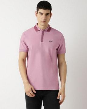 contrast logo structured-cotton regular fit polo t-shirt