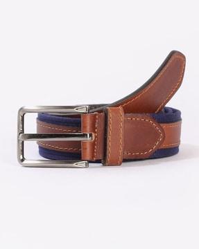 contrast paneled belt with buckle closure