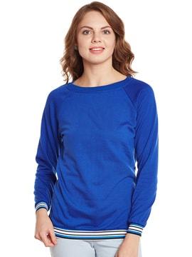 contrast ribbed hems sweatshirt with crew-neck