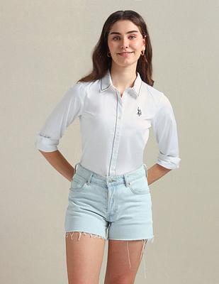 contrast saddle stitch cotton shirt