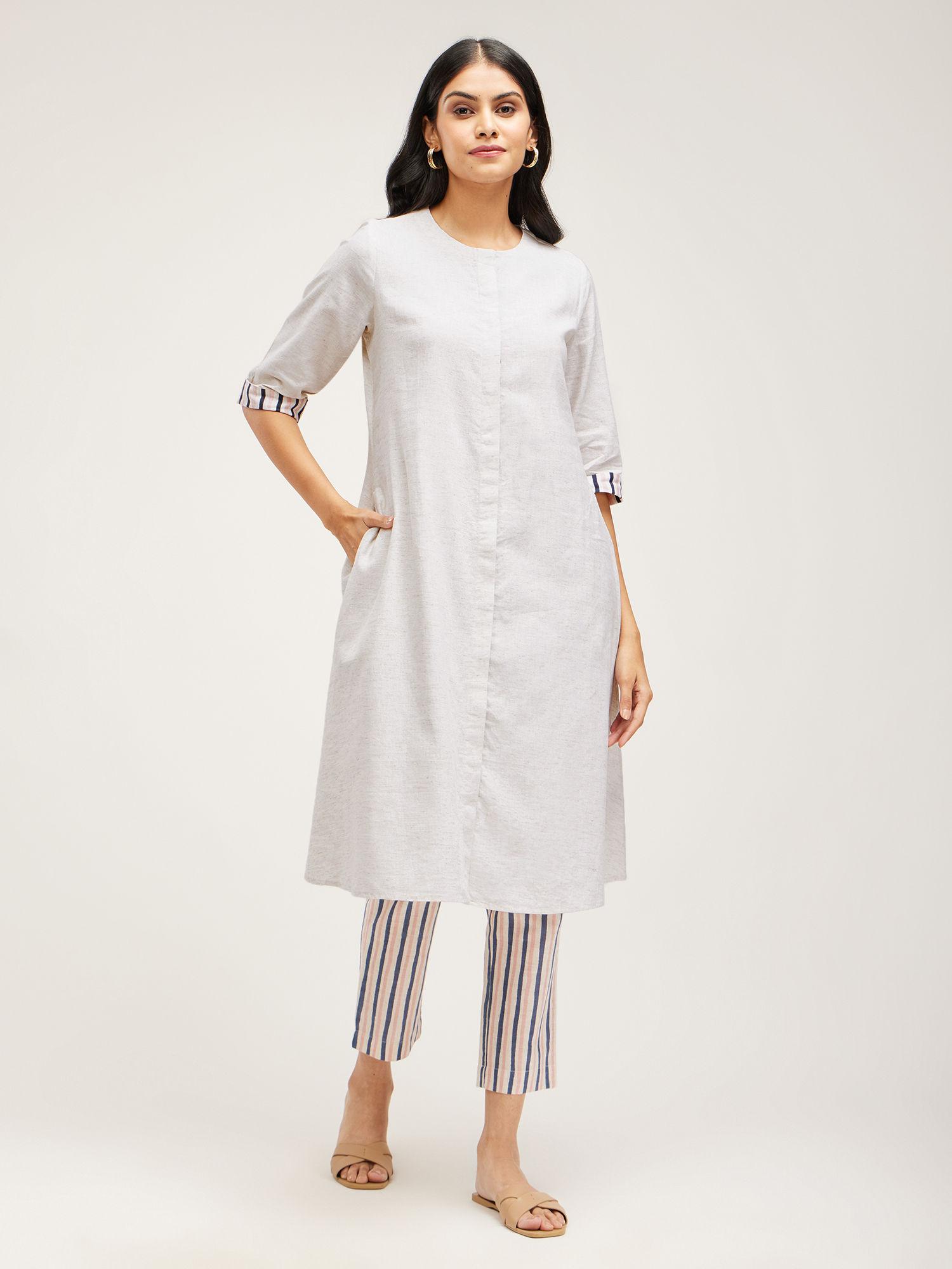 contrast shirt kurta - cream