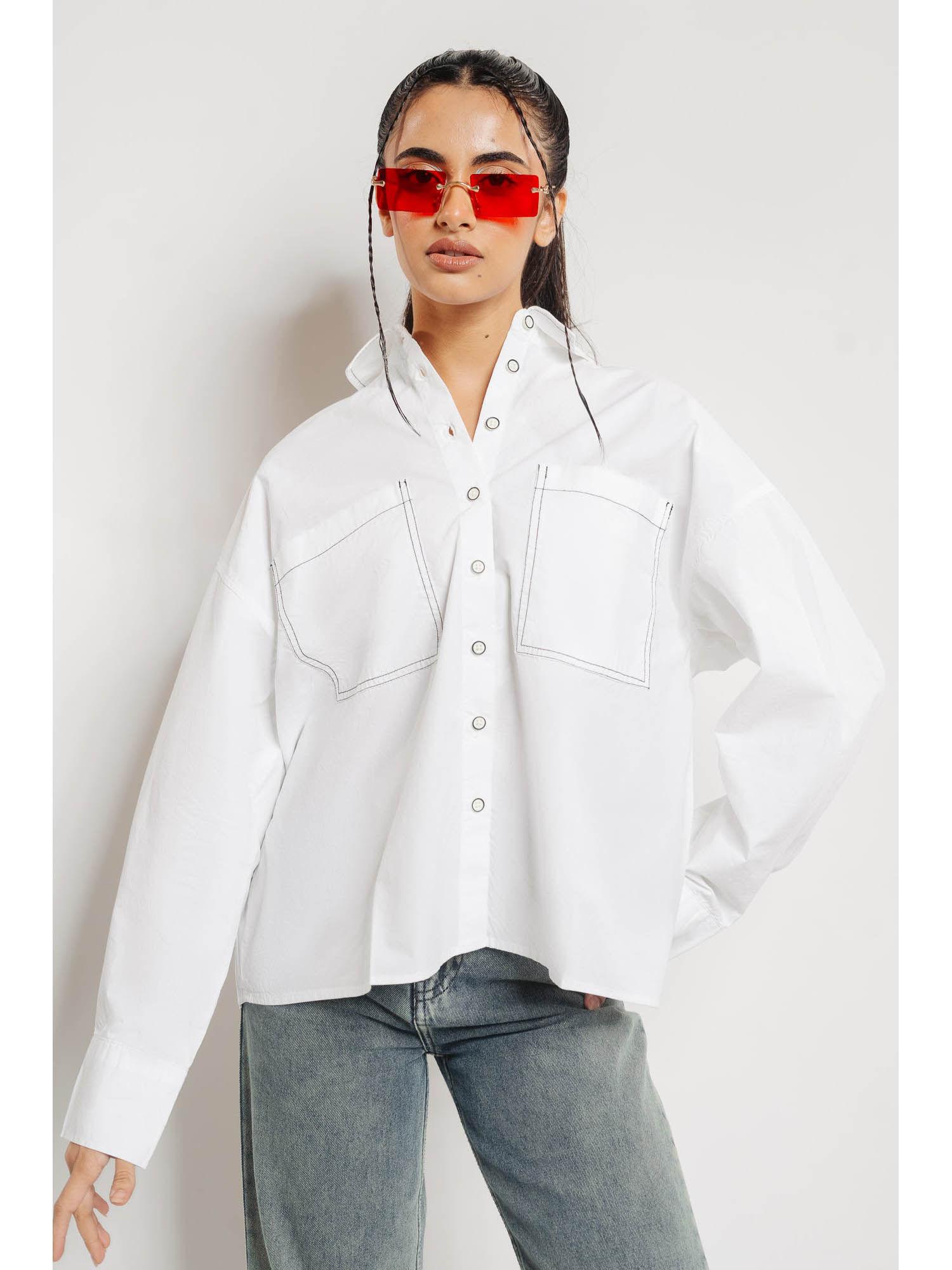 contrast stitch white oversized shirt