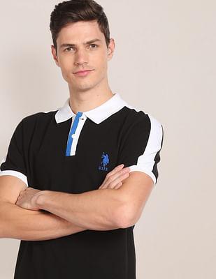 contrast tape solid polo shirt