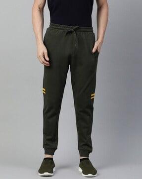 contrast taping joggers with drawstring waist