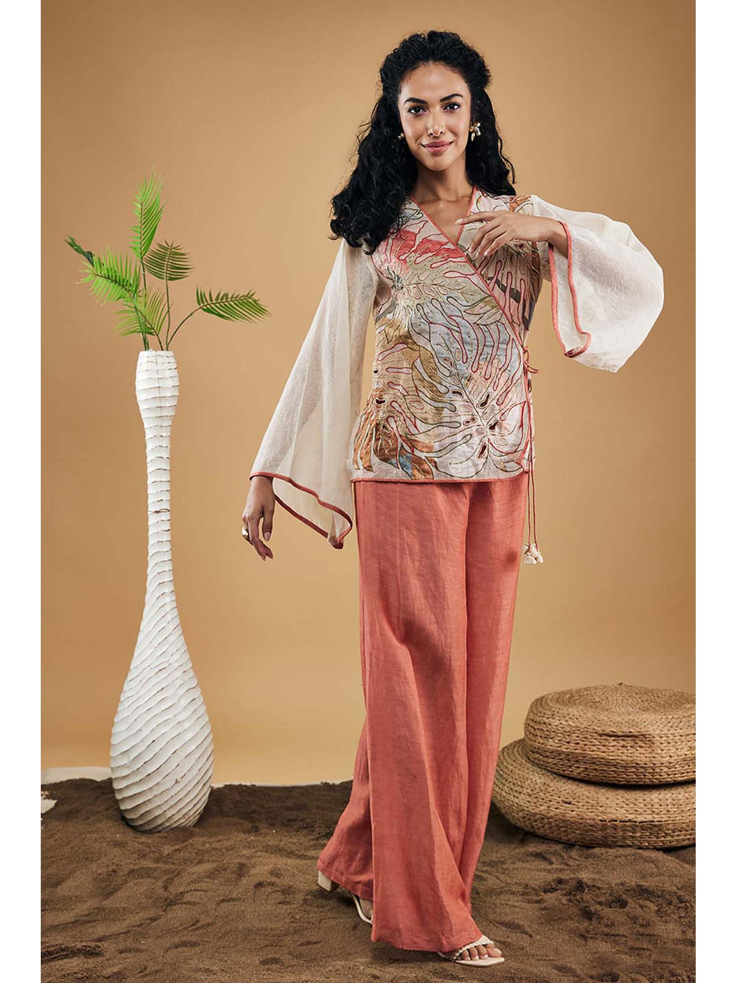 conversational patchwork top & pants with slip (set of 3)