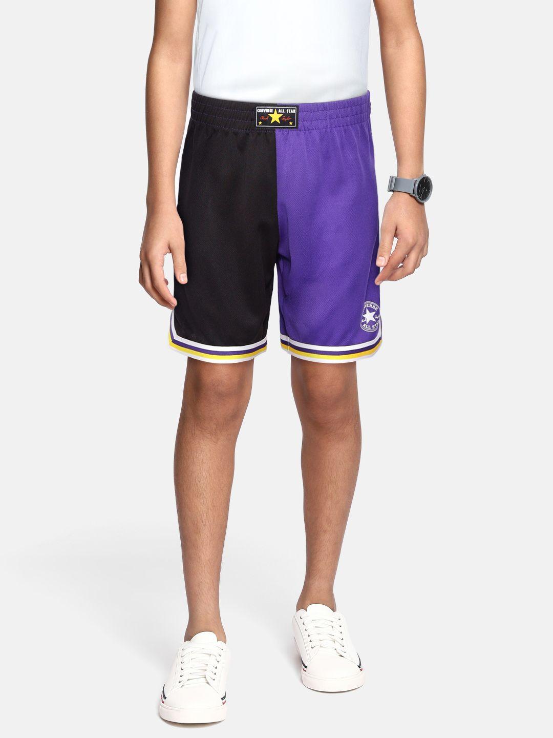converse boys black & purple colourblocked shorts