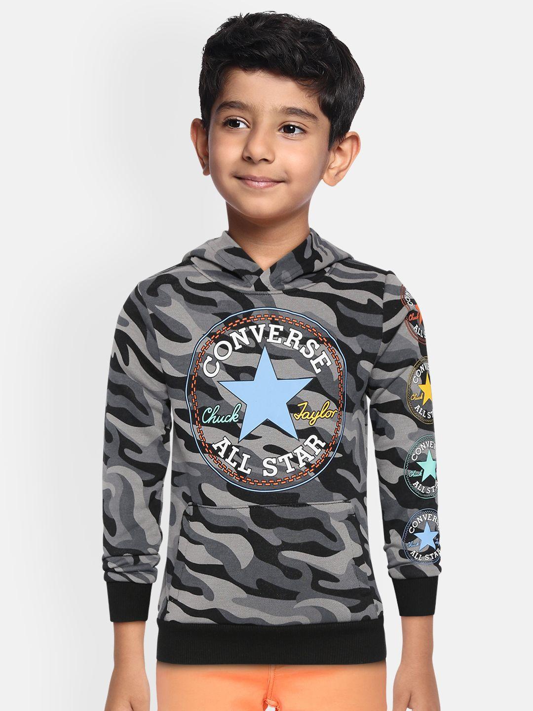 converse boys grey & black camouflage print hooded sweatshirt