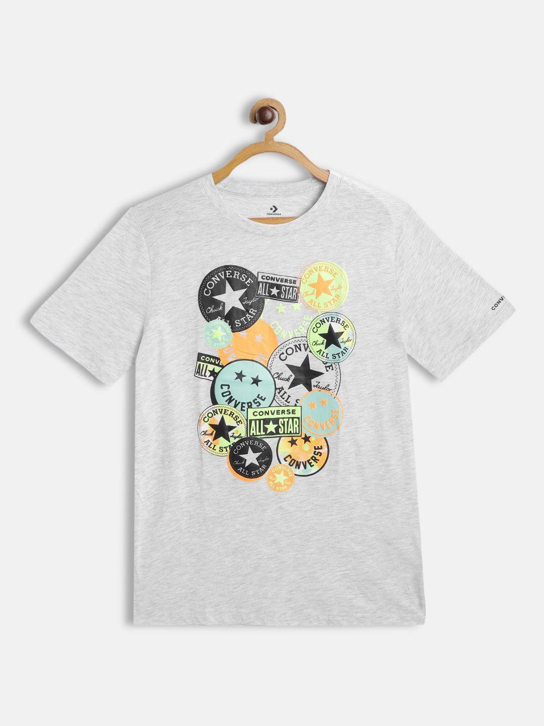 converse boys grey melange brand logo printed pure cotton t-shirt