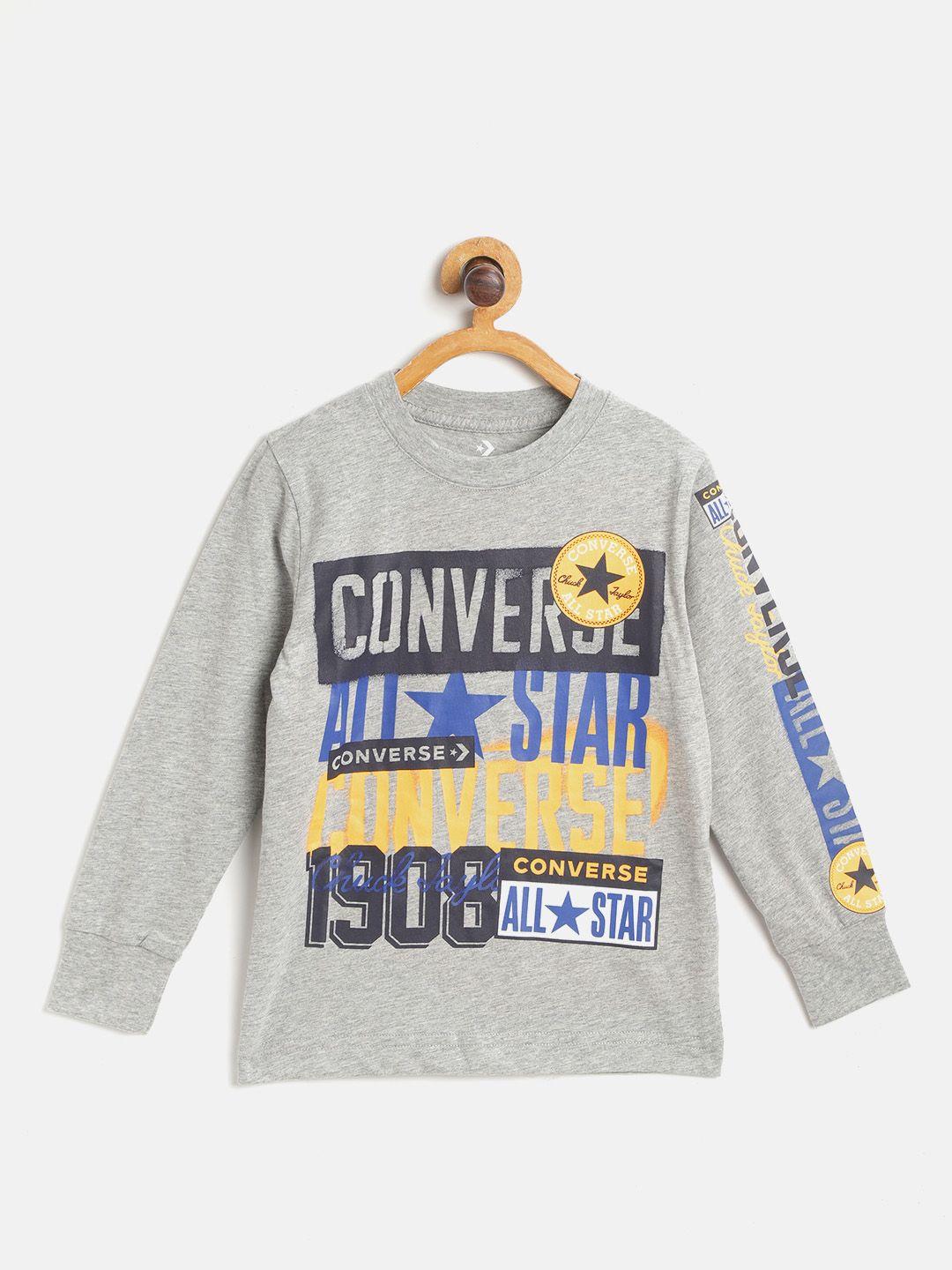 converse boys grey melange brand logo printed t-shirt