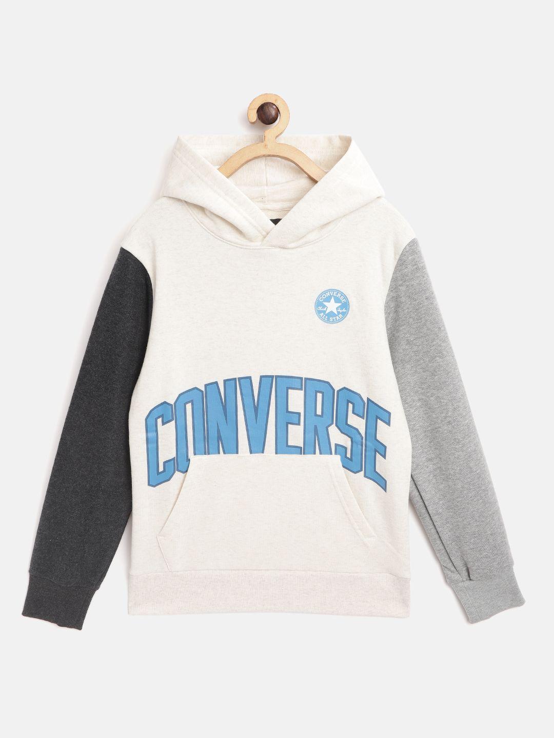 converse boys off-white & blue brand logo print hooded sweatshirt