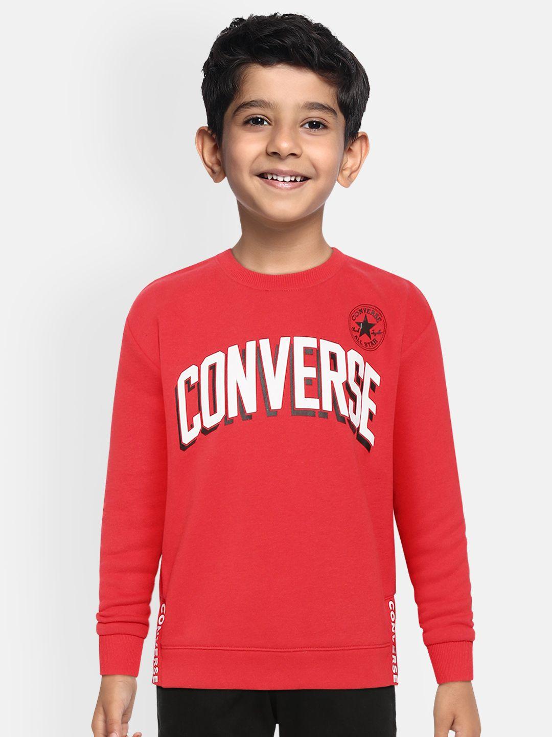 converse boys red & white brand logo print sweatshirt