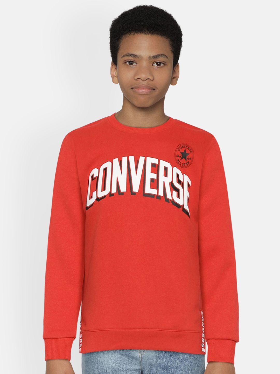 converse boys red & white brand logo print sweatshirt