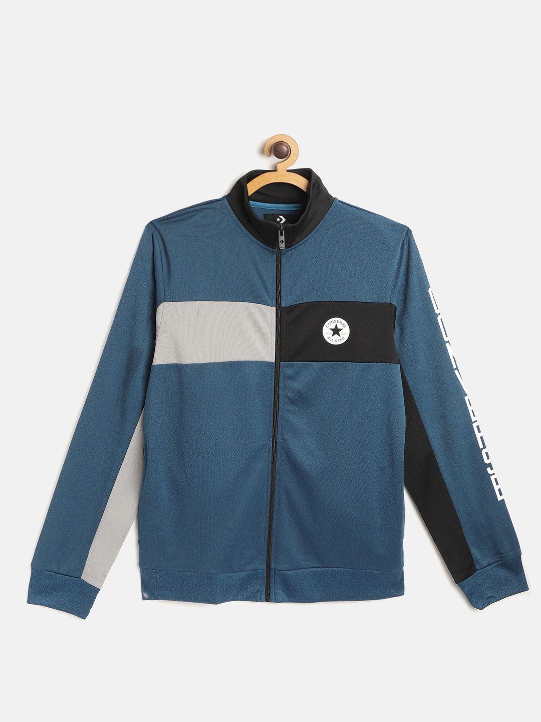 converse boys teal blue & black colourblocked sporty jacket