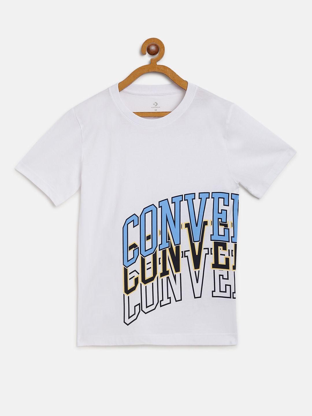 converse boys white & blue brand logo print round neck t-shirt