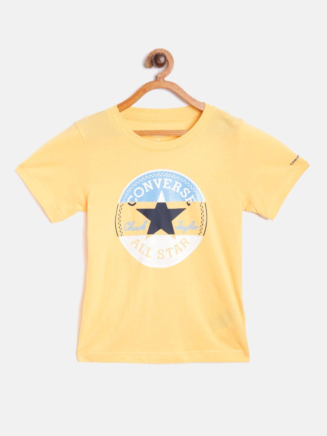 converse boys yellow  blue pure cotton brand logo printed round neck pure cotton t-shirt