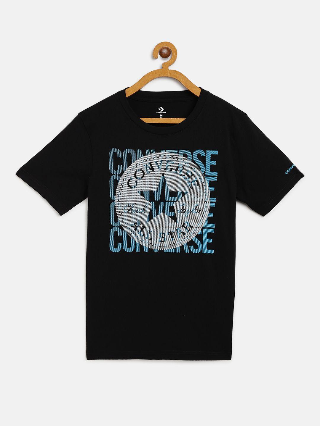 converse boys black & blue brand logo printed round neck t-shirt