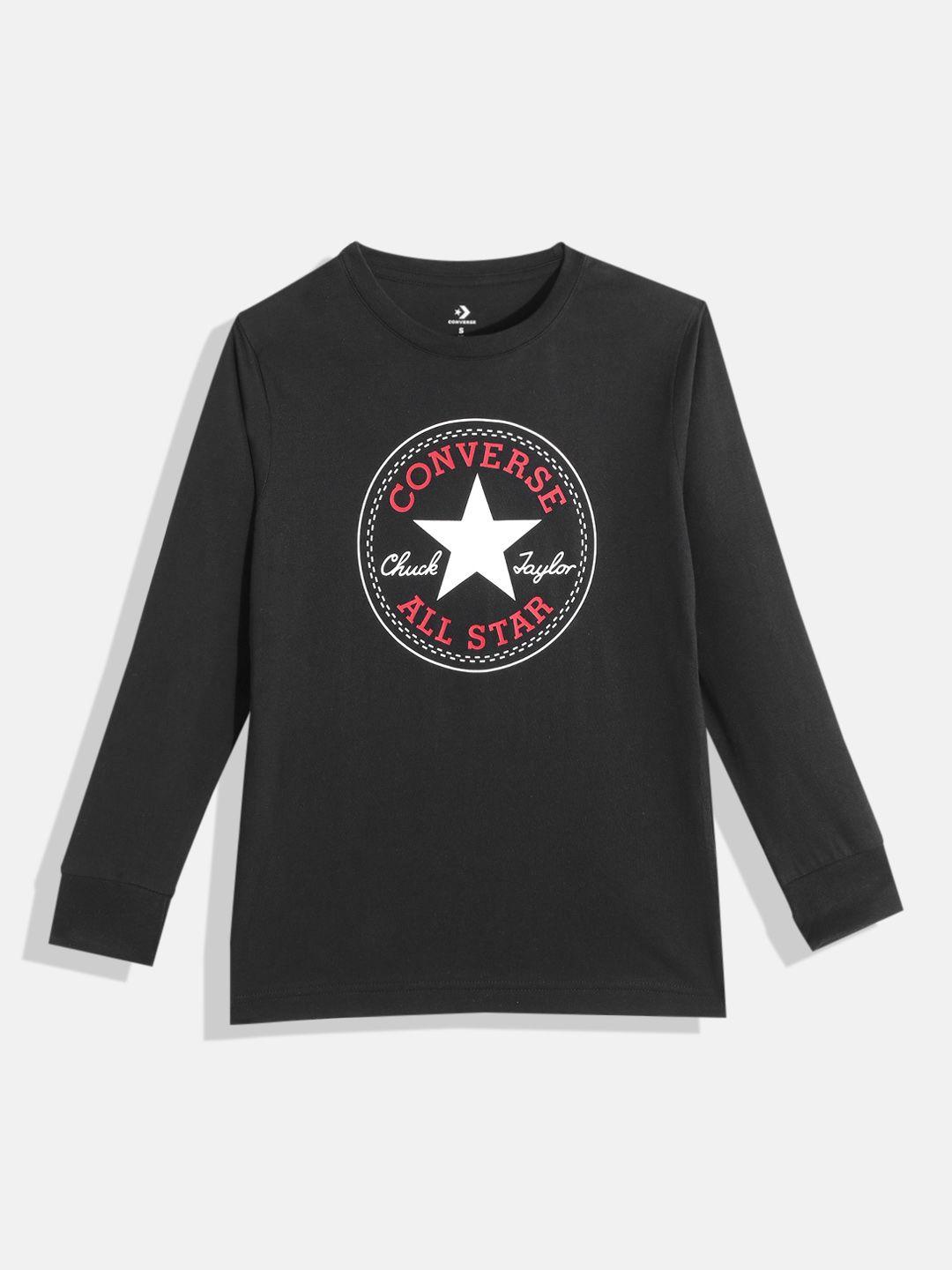 converse boys black & white brand logo print cotton t-shirt