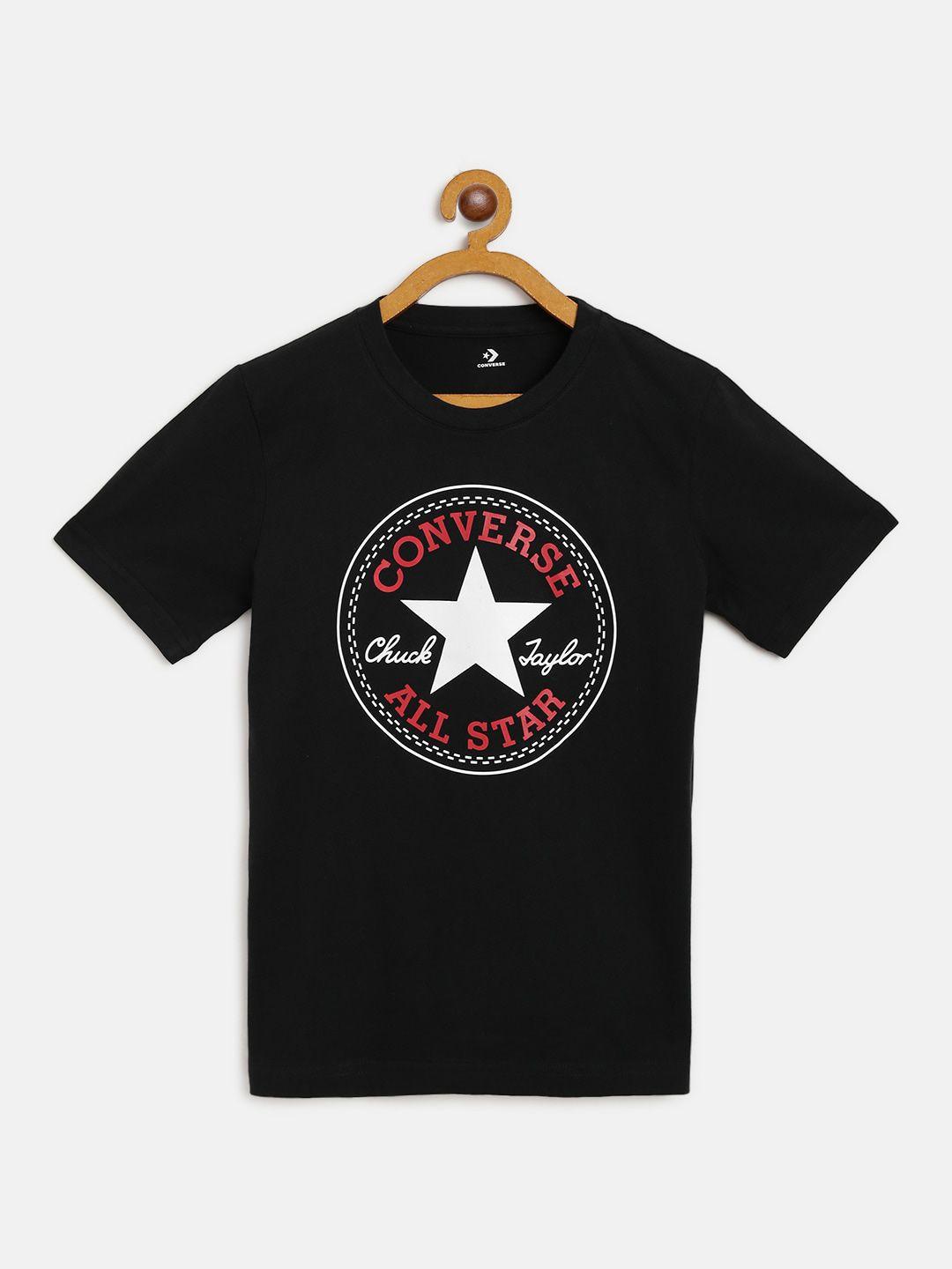 converse boys black & white brand logo print round neck t-shirt